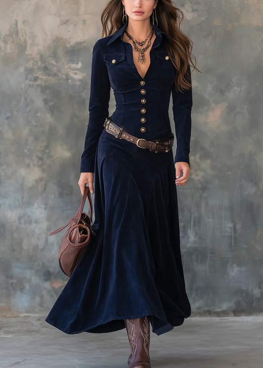 Vestido largo de ante con botones